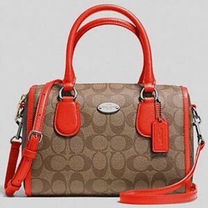 Coach Mini Bennett Satchel in  Signature Silver/Khaki/Orange